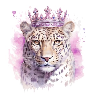 12 Leopard Queen Clipart, Leopard King, Crown, Printable Watercolor clipart, High Quality JPG, Digital download, Paper crafts, junk journals