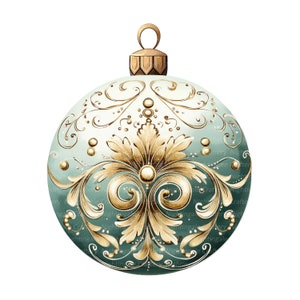 10 gouden vintage kerstbal clipart, afdrukbare aquarel clipart, hoge kwaliteit JPG/PNG's, digitale download, Paper Craft, ongewenste tijdschriften
