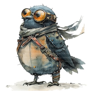 14 imágenes prediseñadas de pilotos de aves, pájaros esponjosos estilo steampunk, imágenes prediseñadas digitales, imágenes prediseñadas de acuarela, PNG de alta calidad, imágenes prediseñadas imprimibles, descarga digital