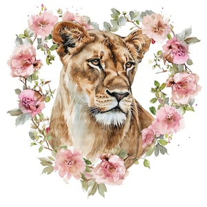 10 bloemen leeuwin clipart, Lion Heart-krans, afdrukbare aquarel clipart, hoge kwaliteit JPG, digitale download, Paper Crafts, junk journal