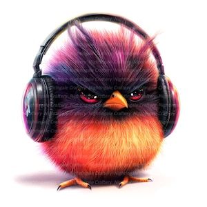 8 imágenes prediseñadas de pájaros y auriculares, música, imágenes prediseñadas digitales, imágenes prediseñadas de acuarela, archivos JPG de alta calidad, imágenes prediseñadas imprimibles, descarga digital