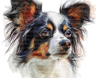 パピヨン犬のクリップアート12点、印刷可能な水彩クリップアート、高