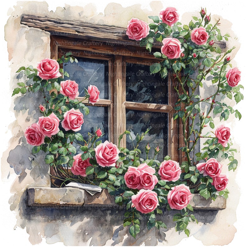 10 Floral Windows Clipart, Roses Windows Clipart, Floral Wall ...