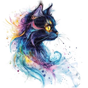 10 Gatto astratto, Clipart di gatto stravagante, Clipart di acquerello stampabile, JPG di alta qualità, Download digitale, Carta artigianale, diario spazzatura