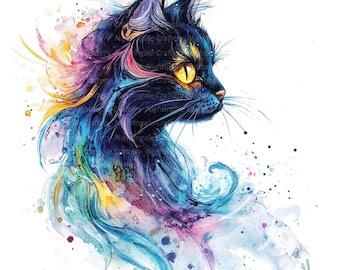 10 Abstrakte Katze, wunderliche Katze Clipart, druckbare Aquarell Clipart, hochwertige JPGs, digitaler Download, Papiermodell, Junk Journal