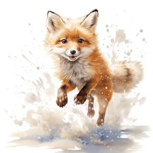 10 cliparts renard d'hiver, renard qui court, clipart aquarelle imprimable, fichiers JPG de haute qualité, téléchargement numérique, travaux manuels en papier, journaux indésirables