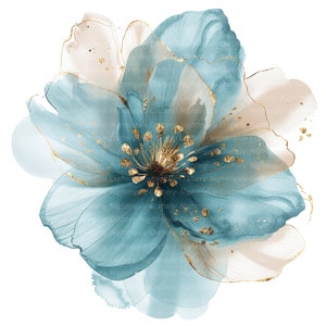 10 Abstrakte Teal Biege Blumen Clipart, druckbare Aquarell Clipart, hochwertige JPG / PNGs, digitaler Download, Papiermodell, Junk Journals