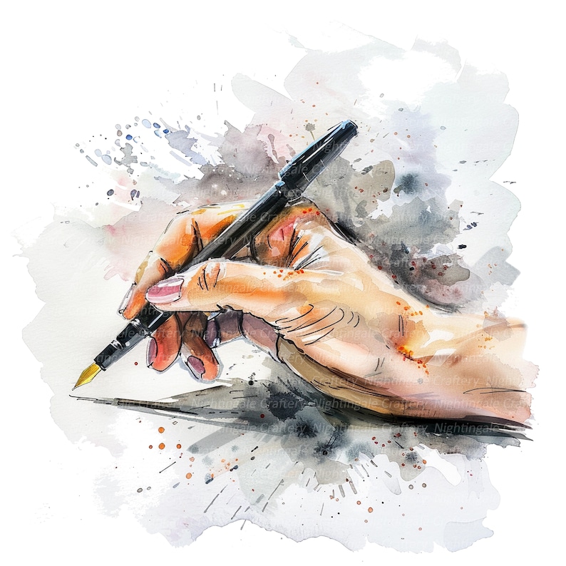 Writer Hand For Design 12 Writer's Hand Clipart, Handwriting Clipart, Printable Watercolor ...