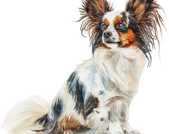 パピヨン犬のクリップアート12点、印刷可能な水彩クリップアート、高