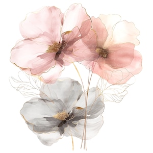 10 PNG fleurs abstraites Clipart, fleurs gris roses, clipart aquarelle imprimable, PNG transparents, téléchargement numérique, créations en papier, journaux intimes