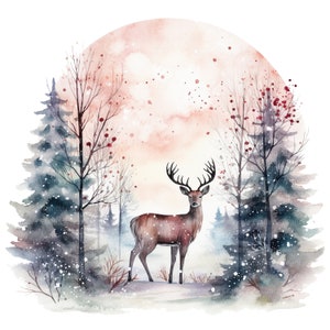 10 kerst herten clipart, kerstkaart kunst, afdrukbare aquarel clipart, hoge kwaliteit jpg's, digitale download, Paper Craft, junk journal