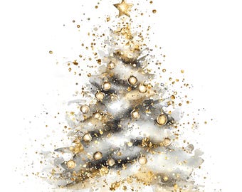 12 個の黄金のクリスマスツリーのクリップアート、クリスマスカード