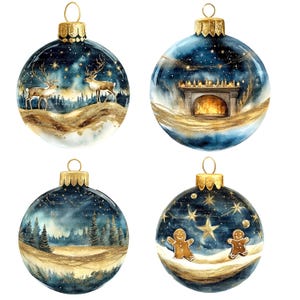 16 kerstbal clipart, Sterrennacht kerstbal, afdrukbare aquarel clipart, hoge kwaliteit JPG, digitale download, Paper Craft, kaarten maken