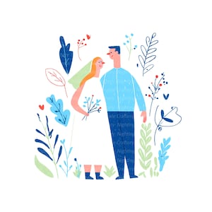 12 Clipart di coppie di sposi astratti, matrimonio divertente, clipart acquerello stampabile, JPG di alta qualità, download digitale, creazione di carta