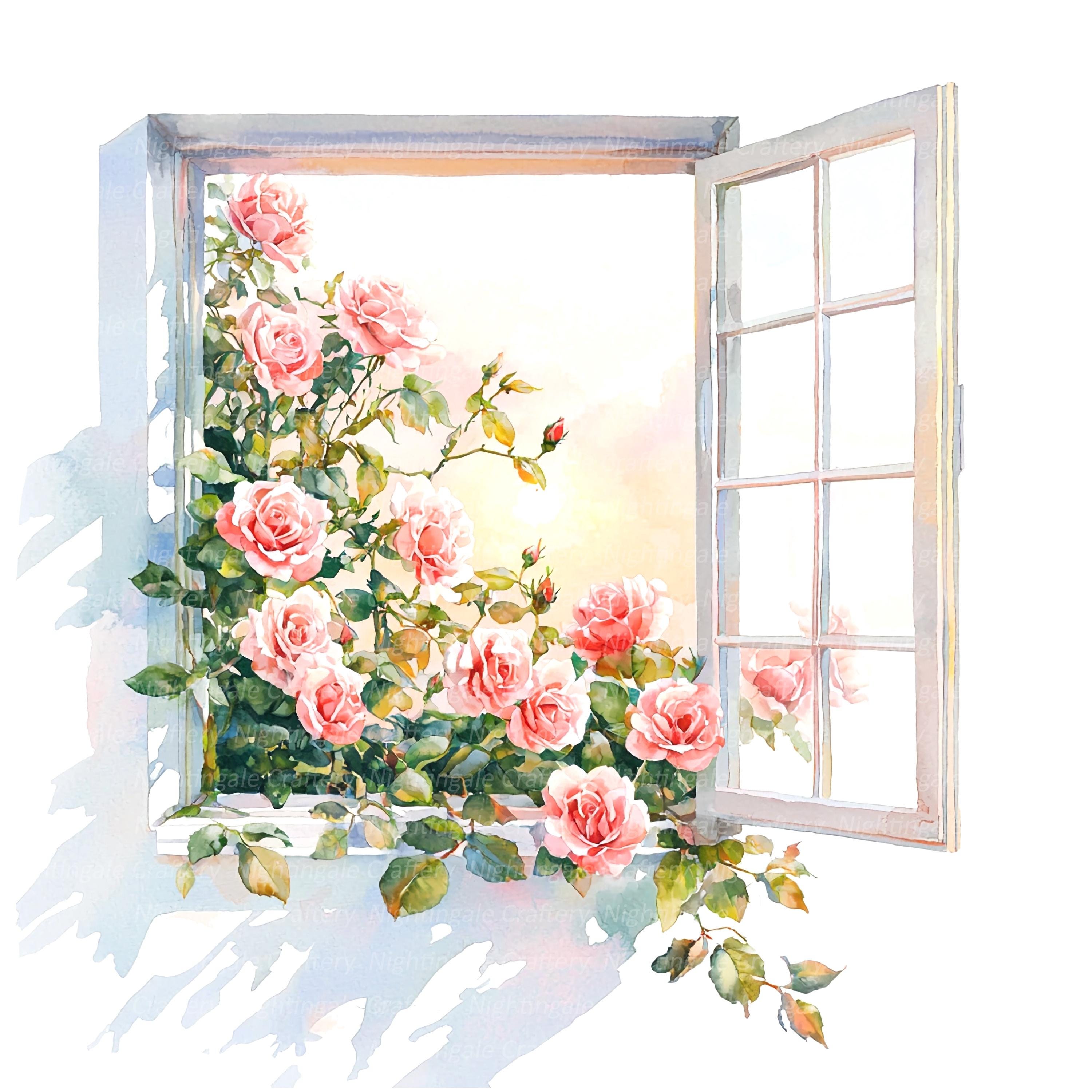 16 Window Rose Decorations Clipart, Floral Window With Roses, Printable ...