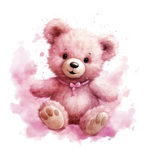 14 Clipart ours en peluche rose, clipart aquarelle imprimable, fichiers JPG de haute qualité, téléchargement numérique, créations en papier, journaux indésirables