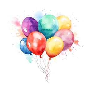 10 Party Luftballons Set 2 Clipart, farbige Luftballons Clipart, druckbare Aquarell Clipart, hochwertige JPGs, digitaler Download, Papierhandwerk