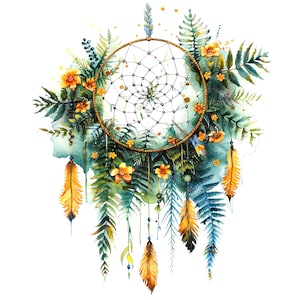 10 cliparts attrape-rêves, fougères clipart, clipart aquarelle imprimable, fichiers JPG de haute qualité, téléchargement numérique, créations en papier, journaux indésirables