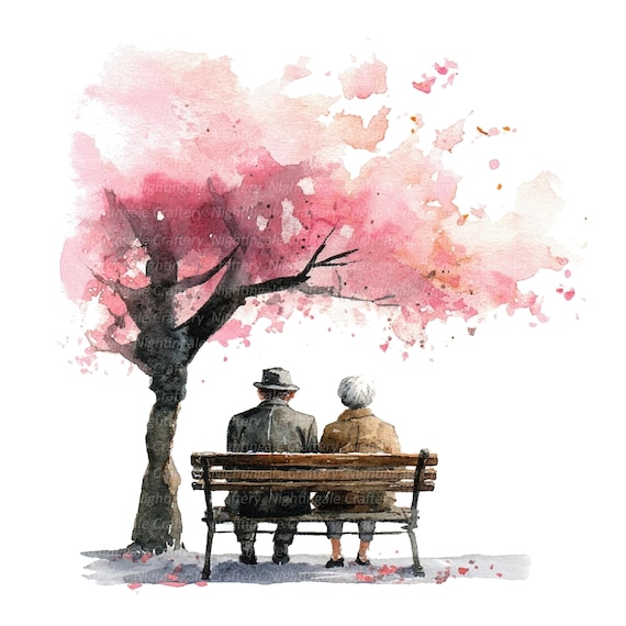 13 老夫婦のクリップアート、ロマンチックなシニア、印刷可能な水彩画