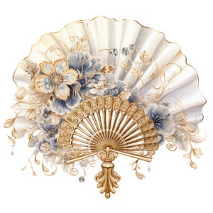 10 cliparts d'éventail de main de luxe, éventail vintage, clipart aquarelle imprimable, PNG de haute qualité, téléchargement numérique, créations en papier, journaux indésirables