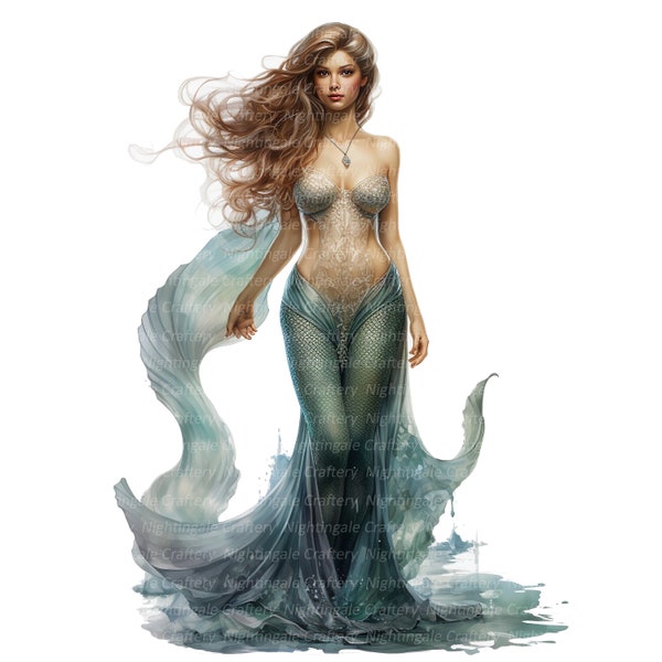 10 imágenes prediseñadas de sirena, moda estilo sirena, imágenes prediseñadas de acuarela imprimibles, JPG de alta calidad, descarga digital, artesanía de papel, diarios basura