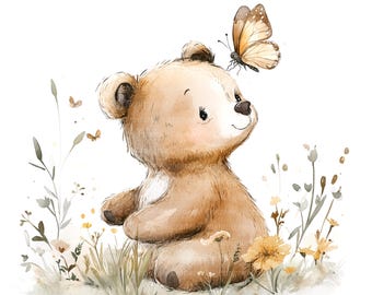 8 Nursery Teddy Bear Clipart, Nursery Teddy, Printable Watercolor clipart, High Quality JPG/PNG, Digital download, Paper craft, junk journal