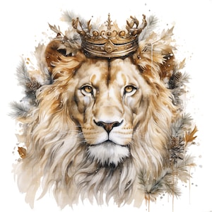 10 Golden Lion Clipart, Leão em aquarela, Rei, Clipart em aquarela para impressão, PNG/JPGs de alta qualidade, Download digital, Artesanato em papel, Diário