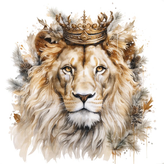 10 Golden Lion Clipart, Watercolor Lion, King, Printable Watercolor clipart, High Quality PNG/JPGs, Digital download, Paper crafts, journal