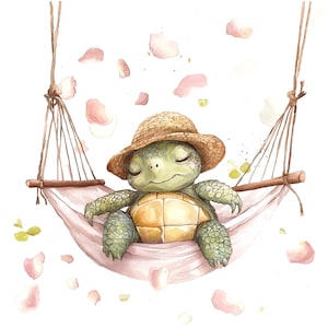 8 lindas tortugas descansando, imágenes prediseñadas de hamaca, imágenes prediseñadas de acuarela imprimibles, archivos JPG de alta calidad, descarga digital, manualidades de papel, diario basura