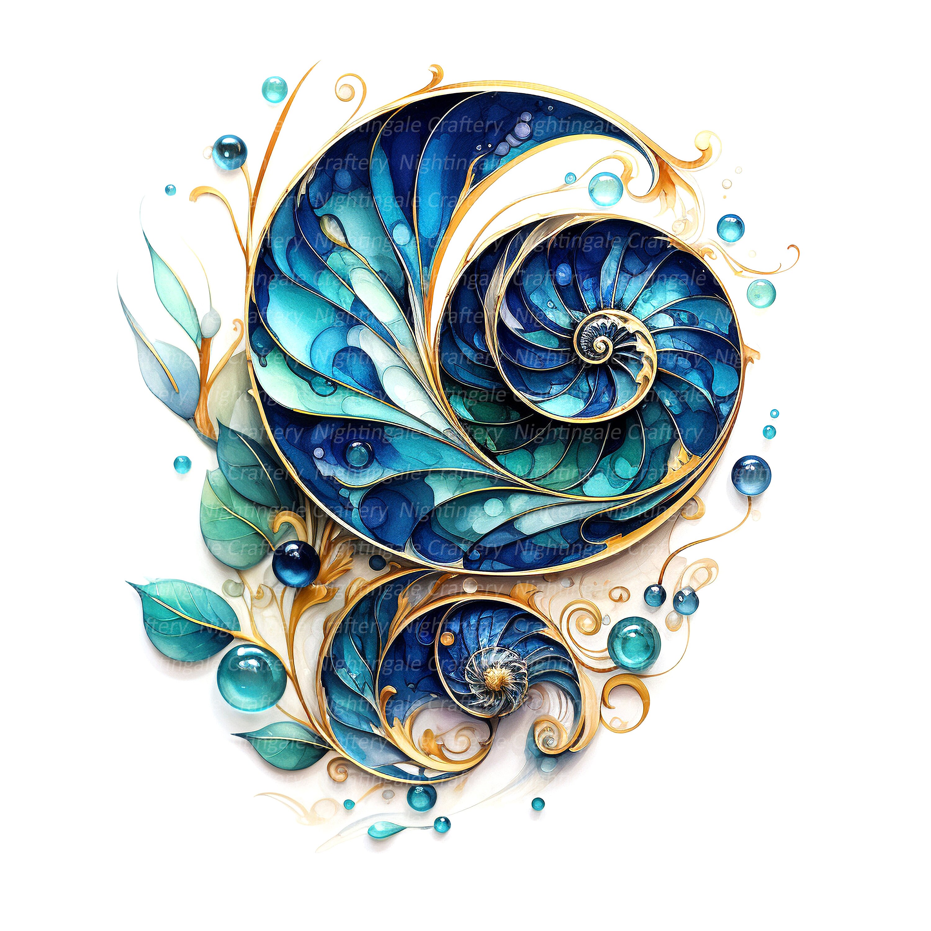 Paua Shell Pattern Vector 12 Abstract Paua Shells Clipart, Spiral Shells, Printable Watercolor ...