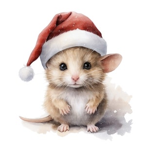 10 Mouse in Santa Hat Clipart, Mouse carino, clipart acquerello stampabile, JPG di alta qualità, download digitale, artigianato di carta, diario spazzatura