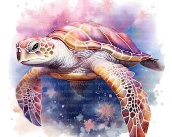10 Cute Sea Turtle Clipart, Marine Turtle, Printable Watercolor clipart, High Quality JPG, Digital download, Paper craft, junk journal