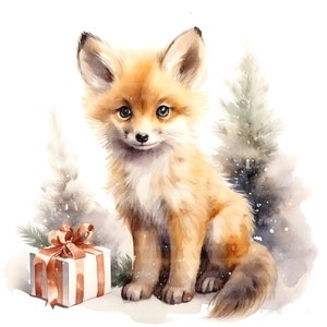 12 cliparts de renard de Noël, bébé renard, petit renard, clipart aquarelle imprimable, fichiers JPG de haute qualité, téléchargement numérique, créations en papier, journal indésirable