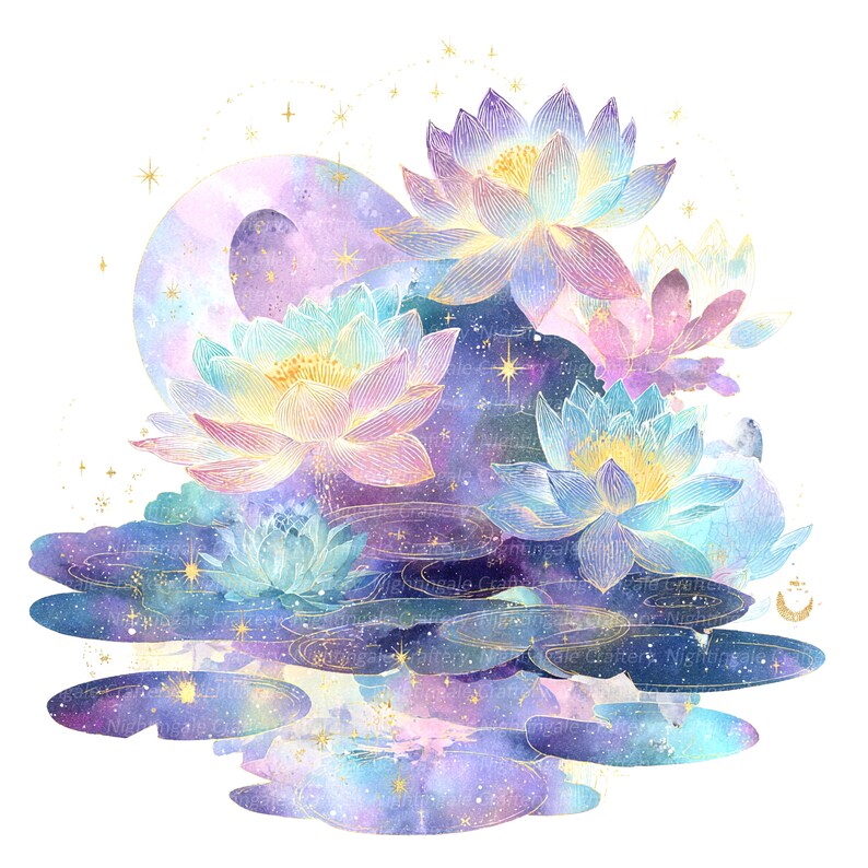 10 Lotus Pool Clipart, Waterlily Clipart, Printable Watercolor Clipart ...