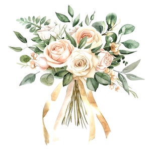 10 cliparts bouquet de mariage, bouquet doré, clipart aquarelle imprimable, fichiers JPG de haute qualité, téléchargement numérique, créations en papier, journal indésirable