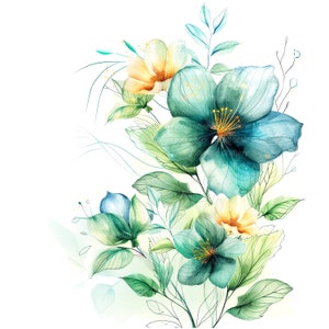 10 Clipart di fiori verdi astratti, stampa di fiori, clipart di acquerelli stampabili, PNG di alta qualità, download digitale, artigianato di carta, diari