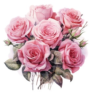 10 Rosa Rosen Strauß Clipart, Hochzeitsstrauß, druckbare Aquarell Clipart, digitaler Download, hohe Auflösung, Papiermodell, Junk Journals