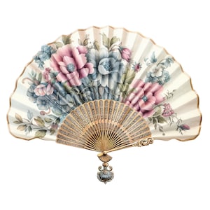 12 cliparts floraux à la main, éventail vintage, clipart aquarelle imprimable, fichiers JPG de haute qualité, téléchargement numérique, créations en papier, journaux indésirables