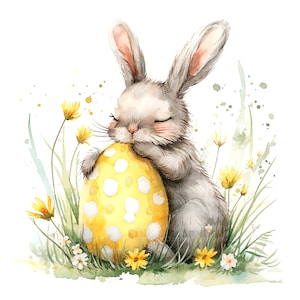 16 Easter Bunny And Egg Clipart, Easter Clipart, Printable Watercolor clipart, High Quality JPG/PNGs, Digital download, Paper craft, journal