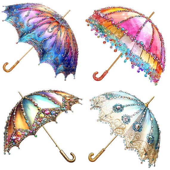 15 Vintage Umbrella Clipart Victorian Umbrella Printable Watercolor Clipart High Quality JPG Digital Download Paper Craft Junk Journal Etsy