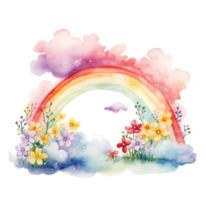 10 imágenes prediseñadas de arco iris varios, arco iris de vivero en flores, imágenes prediseñadas de acuarela imprimibles, PNG de alta calidad, descarga digital, artesanía de papel