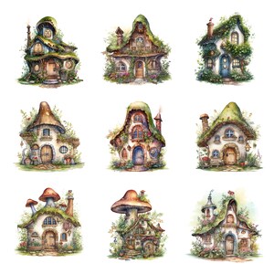 18 Fairy House Clipart, Printable Watercolor Clipart, 18 High Quality ...