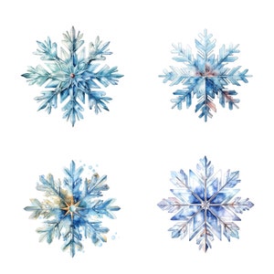 20 Realistic Snowflakes Clipart, Christmas Print, Printable Watercolor ...