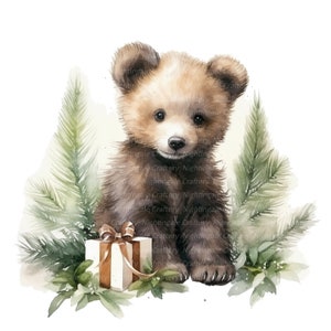 10 Christmas Bear Cub Clipart, Baby Bear, Printable Watercolor clipart, High Quality JPGs, Digital download, Paper craft, junk journal