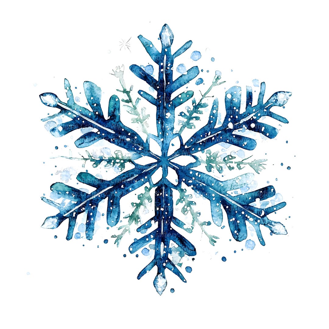 14 Snowflakes Clipart, Christmas Print, Printable Watercolor Clipart ...