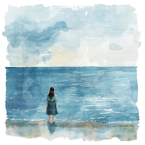 9 vrouw kijken naar zee clipart, Lone Woman clipart, afdrukbare aquarel clipart, hoge kwaliteit jpg's, digitale download, Paper Craft