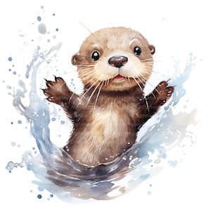 10 loutres natation Clipart, clipart aquarelle imprimable, PNG de haute qualité, téléchargement numérique, haute résolution, créations en papier, journaux indésirables
