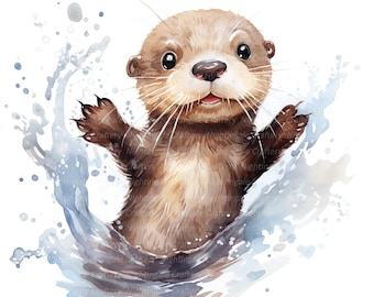 10 Otter Swimming Clipart, Printable Watercolor clipart, High Quality PNGs, Digital download, High resolution, Paper crafts, junk journals