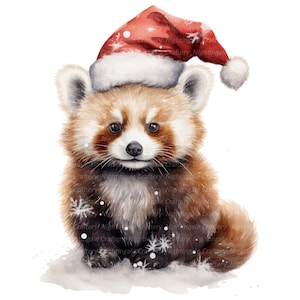 10 clipart de panda vermelho com chapéu de Papai Noel, clipart em aquarela para impressão, JPGs de alta qualidade, download digital, artesanato em papel, diário de lixo eletrônico