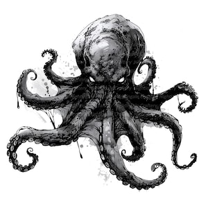 10 Kraken Octopus Clipart, Ink Art, Black White, Printable Watercolor clipart, High Quality JPGs, Digital download, Paper craft, journals